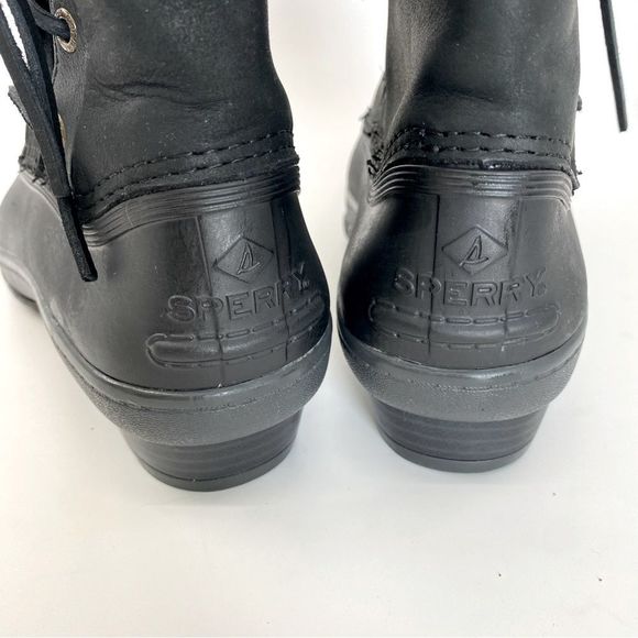 Sperry Saltwater Wedge Black Leather Quarter Duck Boots Color Black SZ 7 - Picture 4 of 12
